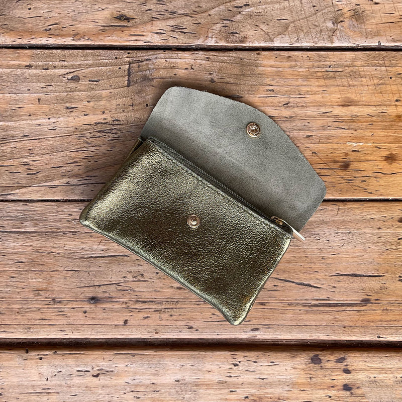 Metallic Leather Wallet Made in Italy - Pistachio