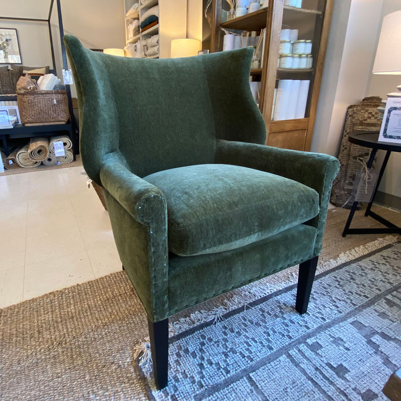 Arthur Wing Back Chair Upholstered in Everest Forest By Lee Industries
