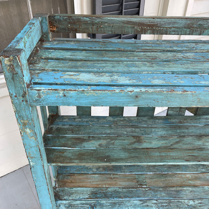 Blue Wide Slatted Antique Pantry Shelf