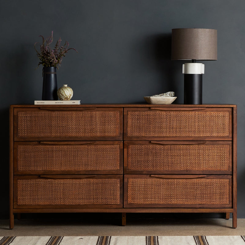Smyth Six Drawer Dresser in Brown Wash