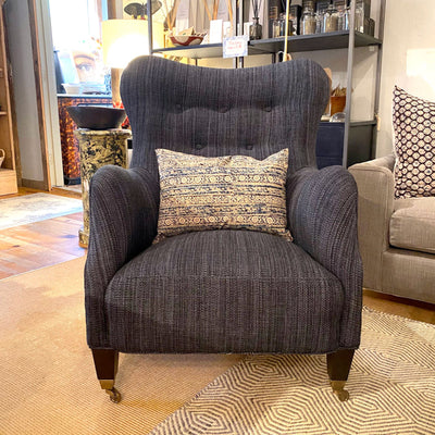 Romi Mini Chair Upholstered in Rayas Denim with Umber Leg Finish By Cisco Brothers