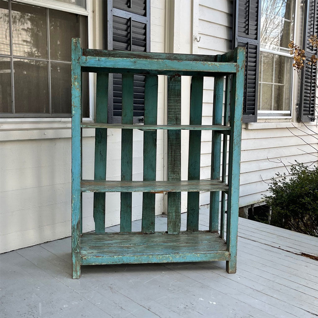 Blue Wide Slatted Antique Pantry Shelf