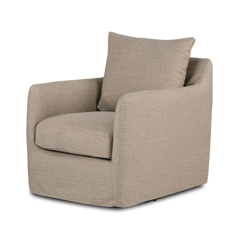 Braxton Swivel Chair Upholstered in Performance Alcala Taupe