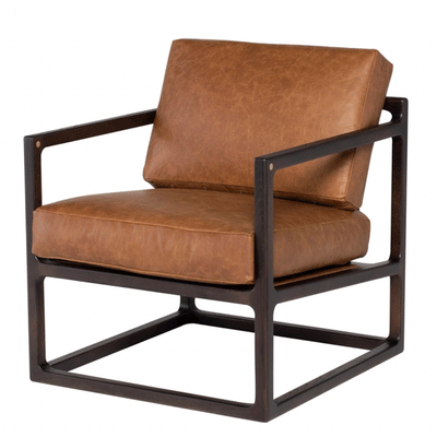 Landry Chair Upholstered in Desert Leather with Seared Oak Frame
