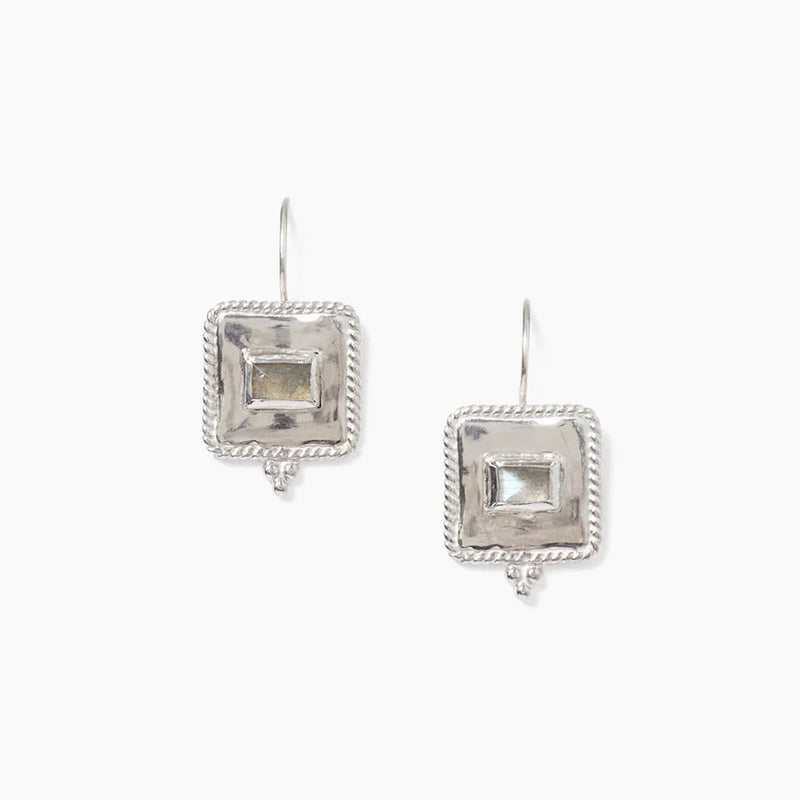 Square Labradorite Earrings in Silver