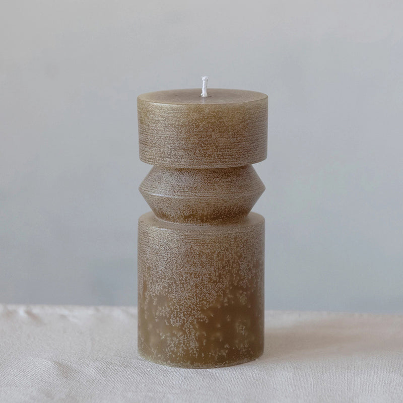 Unscented Totem Pillar Candle in Olive (6")