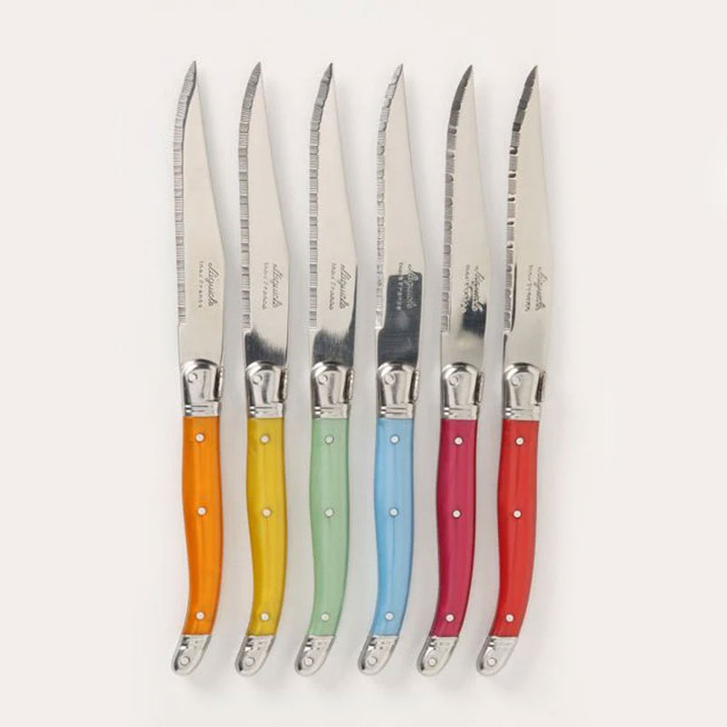 Classic French Laguiole Set of 6 Steak Knives in Rainbow