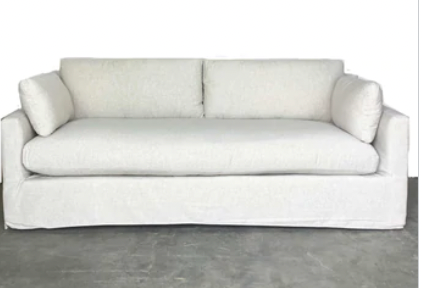 Cornelia 88" Sofa Slipcovered in Washable Straw w/ Bench Seat  w/ Cloud Down Cushion