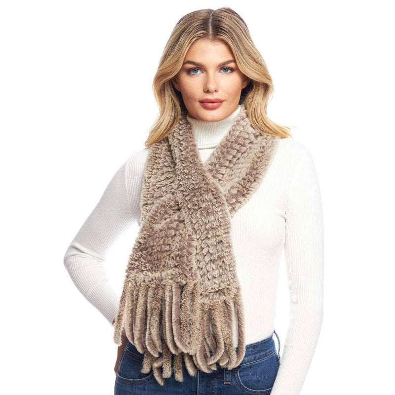 Knitted Faux Fur Fringe Scarf in Natural