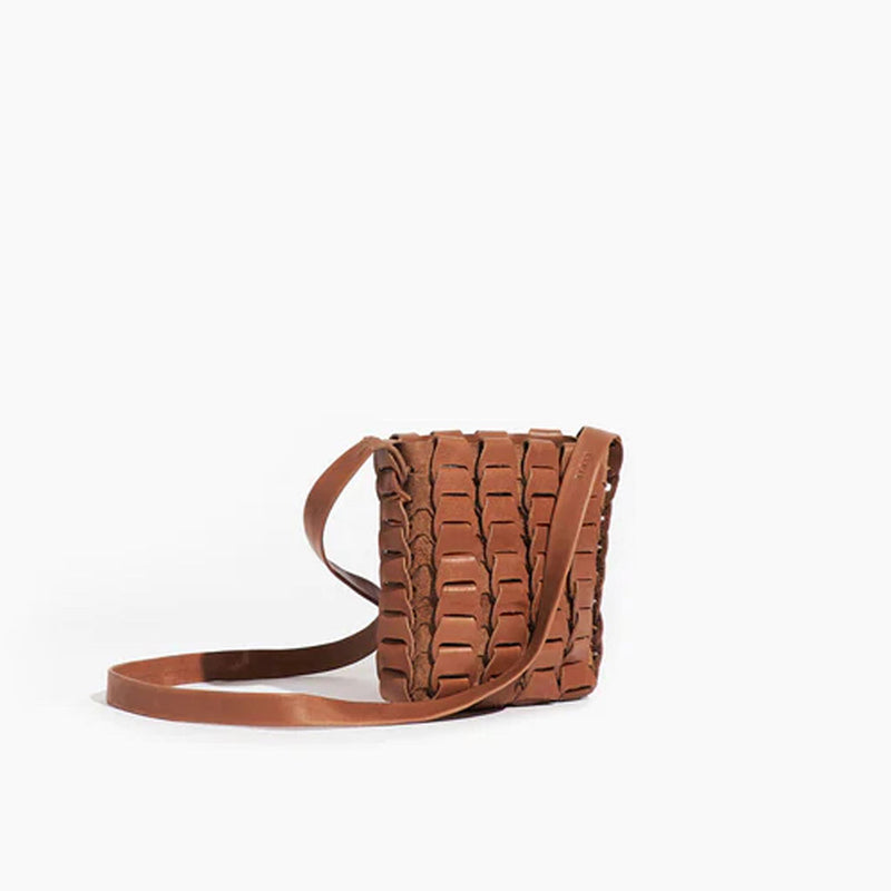 Mini Leather Basket Bag - Brown
