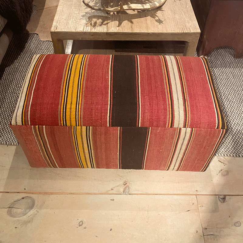 One of a Kind Kilim Ottoman Rectangle Multi Stripe (34x16x19)