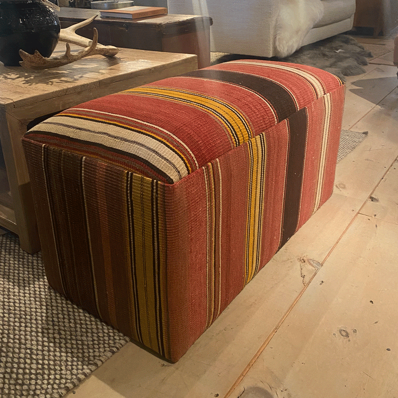 One of a Kind Kilim Ottoman Rectangle Multi Stripe (34x16x19)