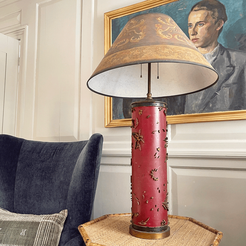 Vintage Wallpaper Roll Lamp with Shade
