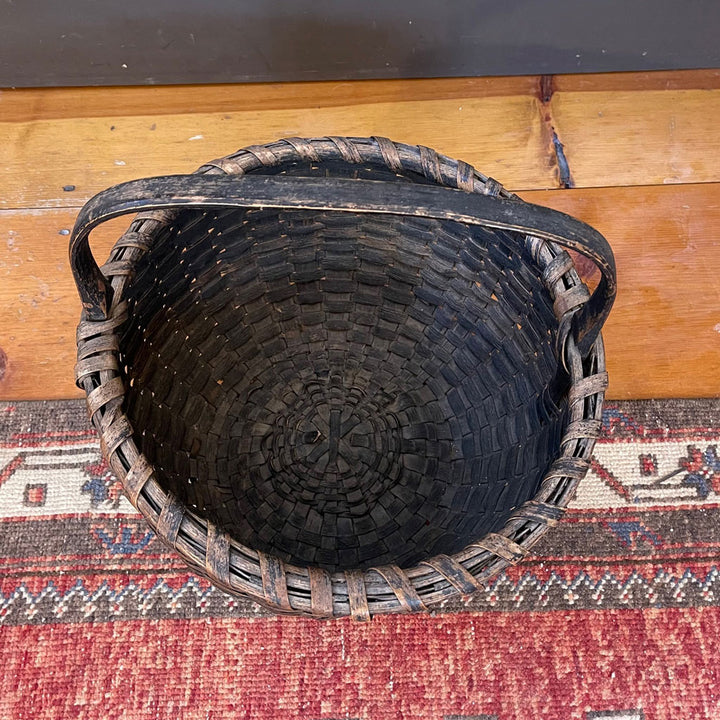 Ca. 1800's Oak and Ash 13" Round Splint Basket with Carved Handle
