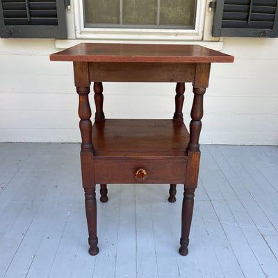 Vintage One Drawer Stand with Traces of Old Red Paint, Bennington Knobs