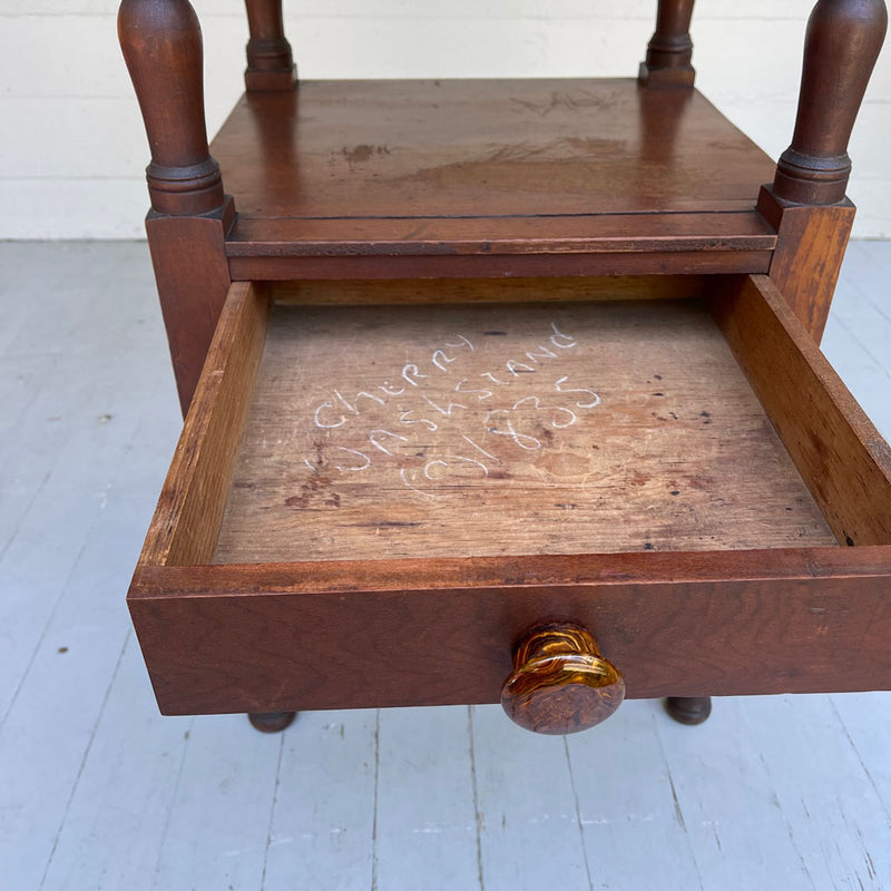Vintage One Drawer Stand with Traces of Old Red Paint, Bennington Knobs