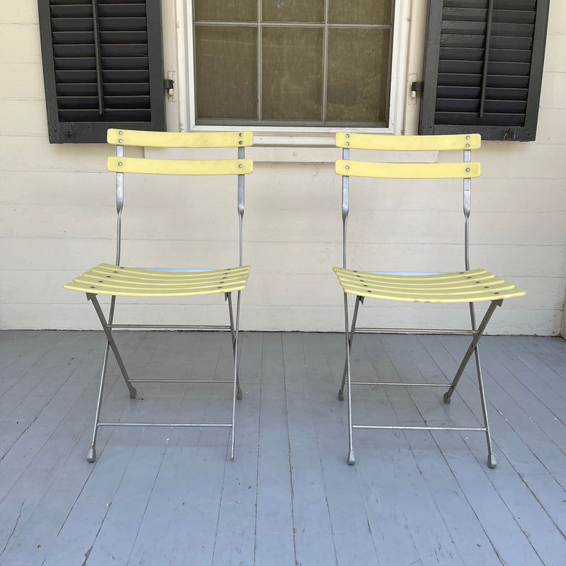 Vintage Pair of Yellow Resin Bistro Chairs