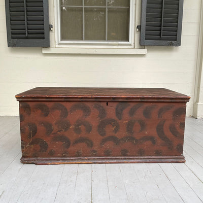 Antique Early 1800's Pine 6-Board Lift Top Blanket Box with Left Side Till; in Original Painted Decoration