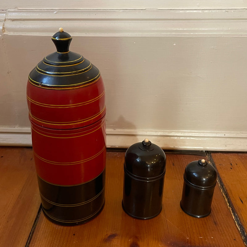 Vintage Stacking Lacquered Canisters