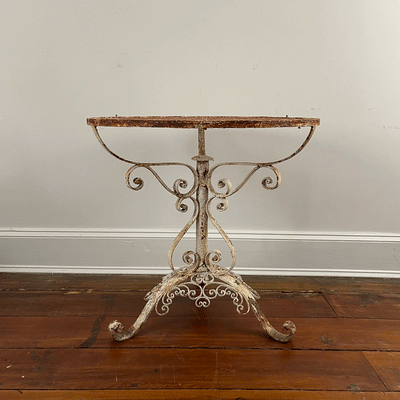 Vintage French Round Painted Iron Garden Table Ca. 1920