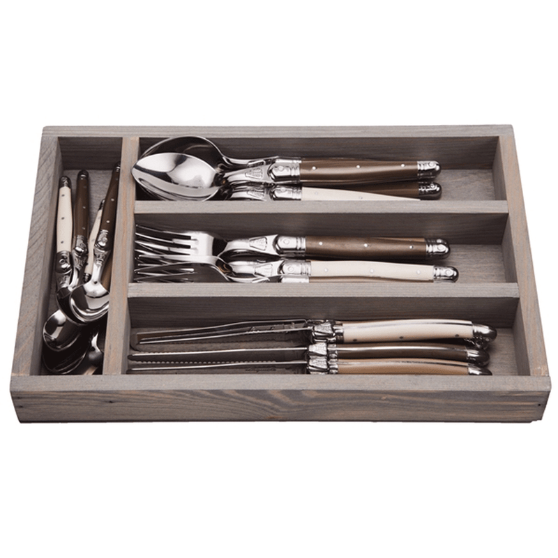 Flatware Set Linen w/ Stained Grey Wood Tray - 24pc
