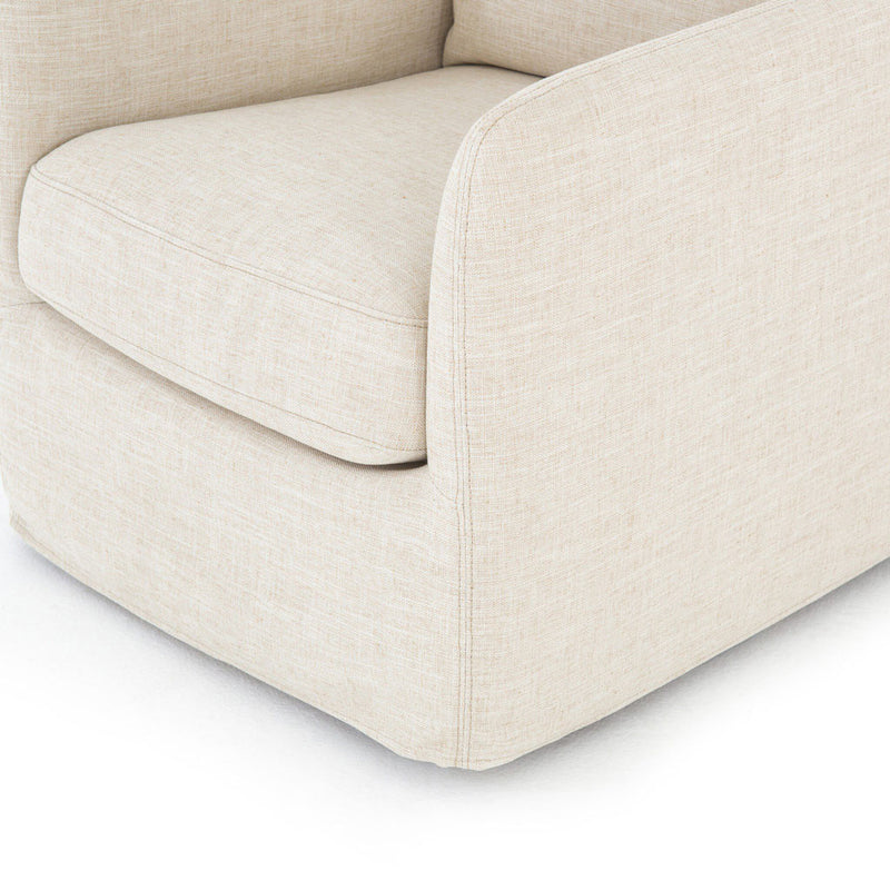 Braxton Swivel Chair Slipcovered in Cambric Ivory