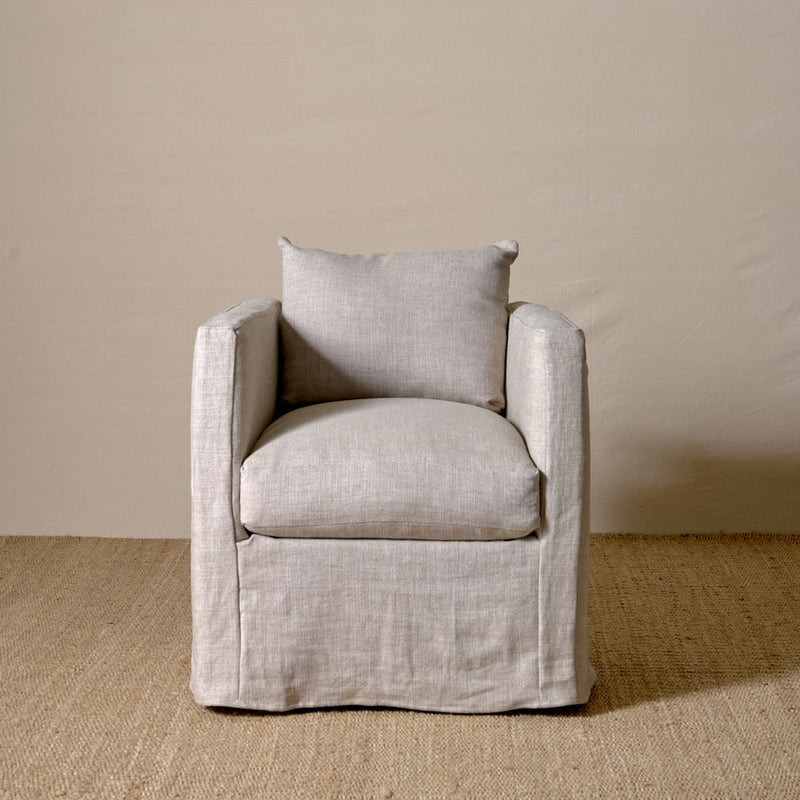 Roth Swivel Chair Slipcovered in Heavy Duty Washable Natural Linen