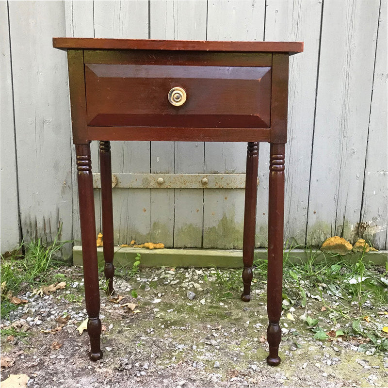 Antique Single Drawer Tulipwood Work Table w/ Original Brass Pull & Chamfered Drawer Front circa 1830