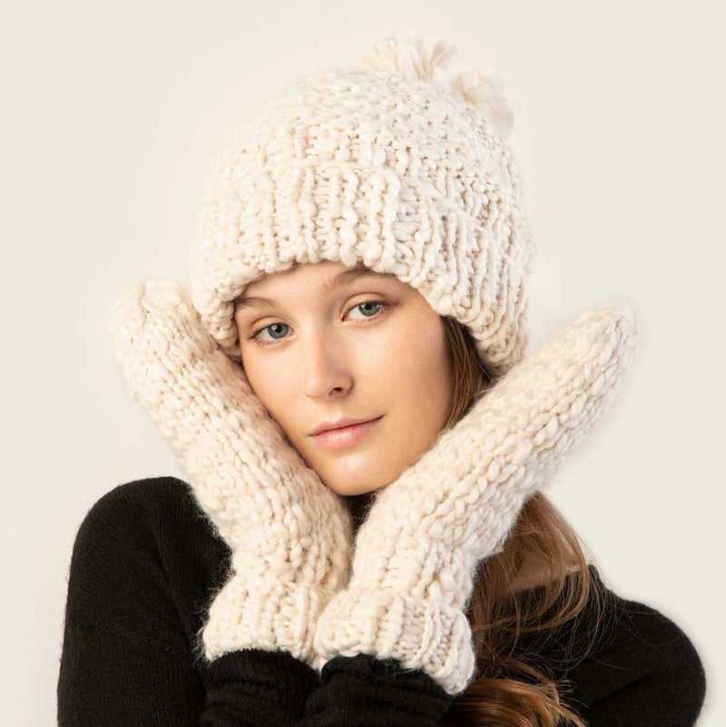 Basic Mango Yarn Pompom Hat in Ivory or Charcoal