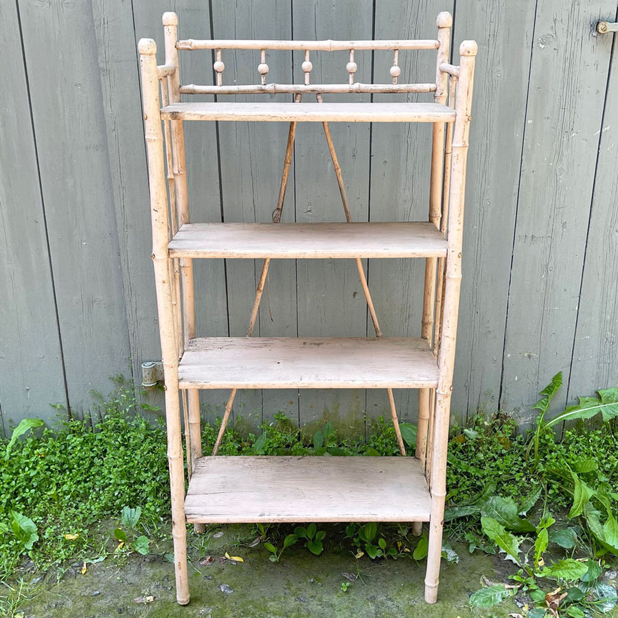 Vintage Bamboo Shelf w/ Old Pastel Blush Paint