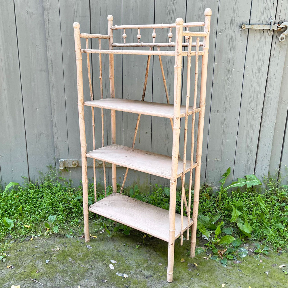 Vintage Bamboo Shelf w/ Old Pastel Blush Paint