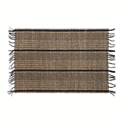Bamboo Placemat w/ Stripes & Fringe in Black