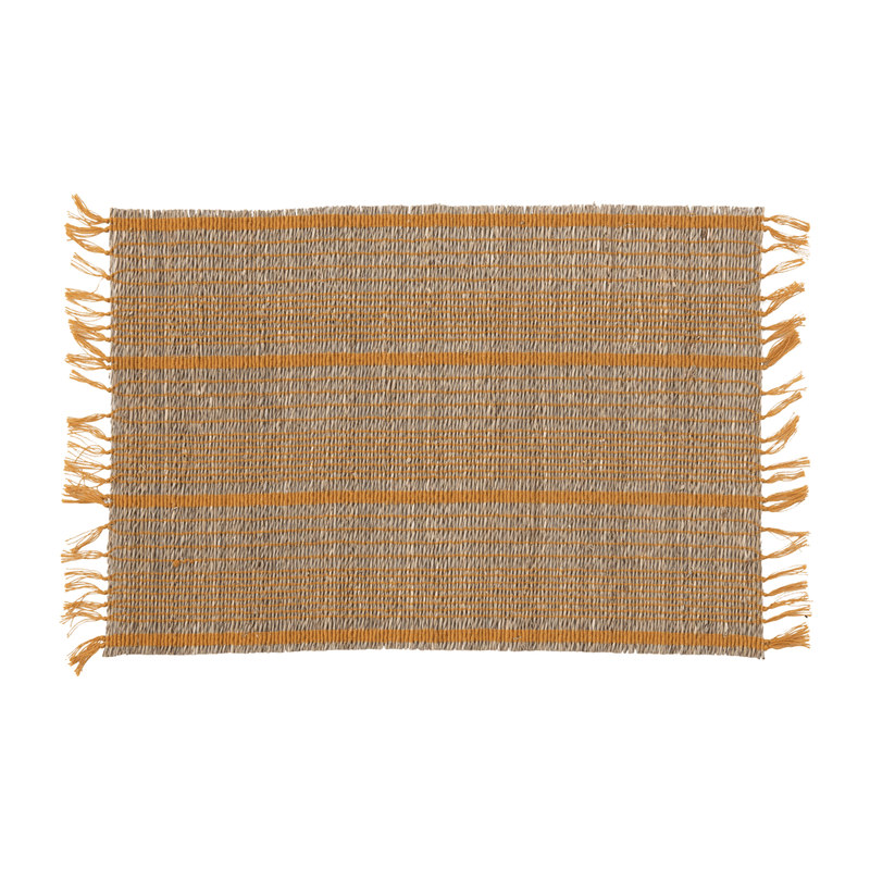 Bamboo Placemat w/ Stripes & Fringe in Mustard