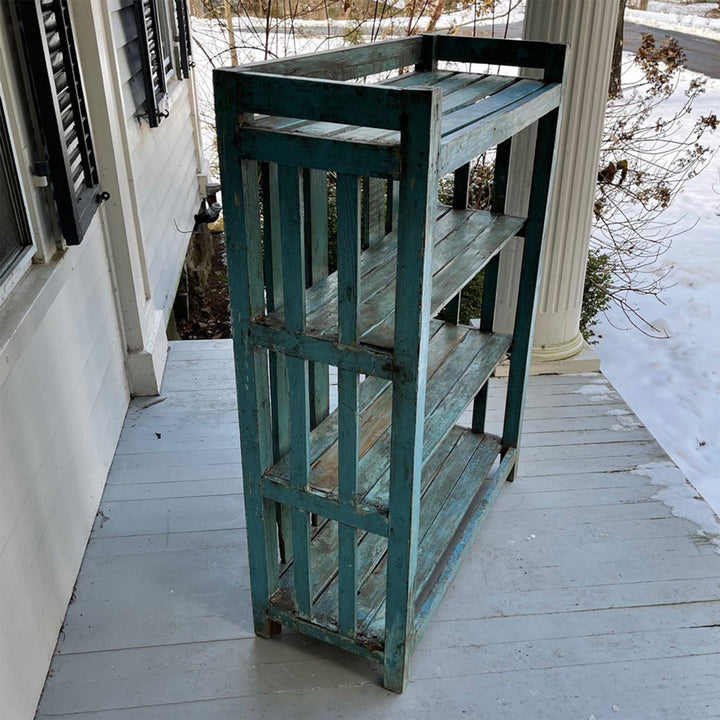 Blue Wide Slatted Antique Pantry Shelf