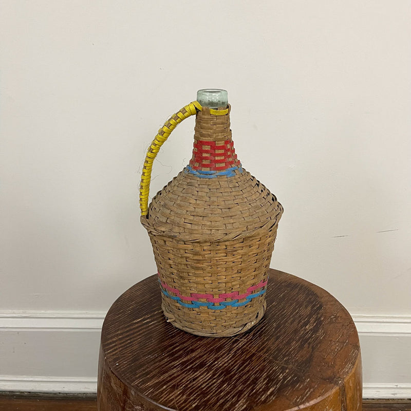 Antique Wicker Covered Small Wine Bottle B
