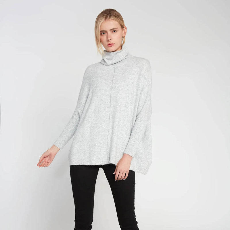 Center Seam Soft Turtleneck in Light Grey