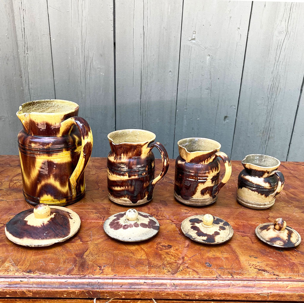 Vintage French Jaspe Pitchers with Lids (Set of 4) - Thumbnail 3