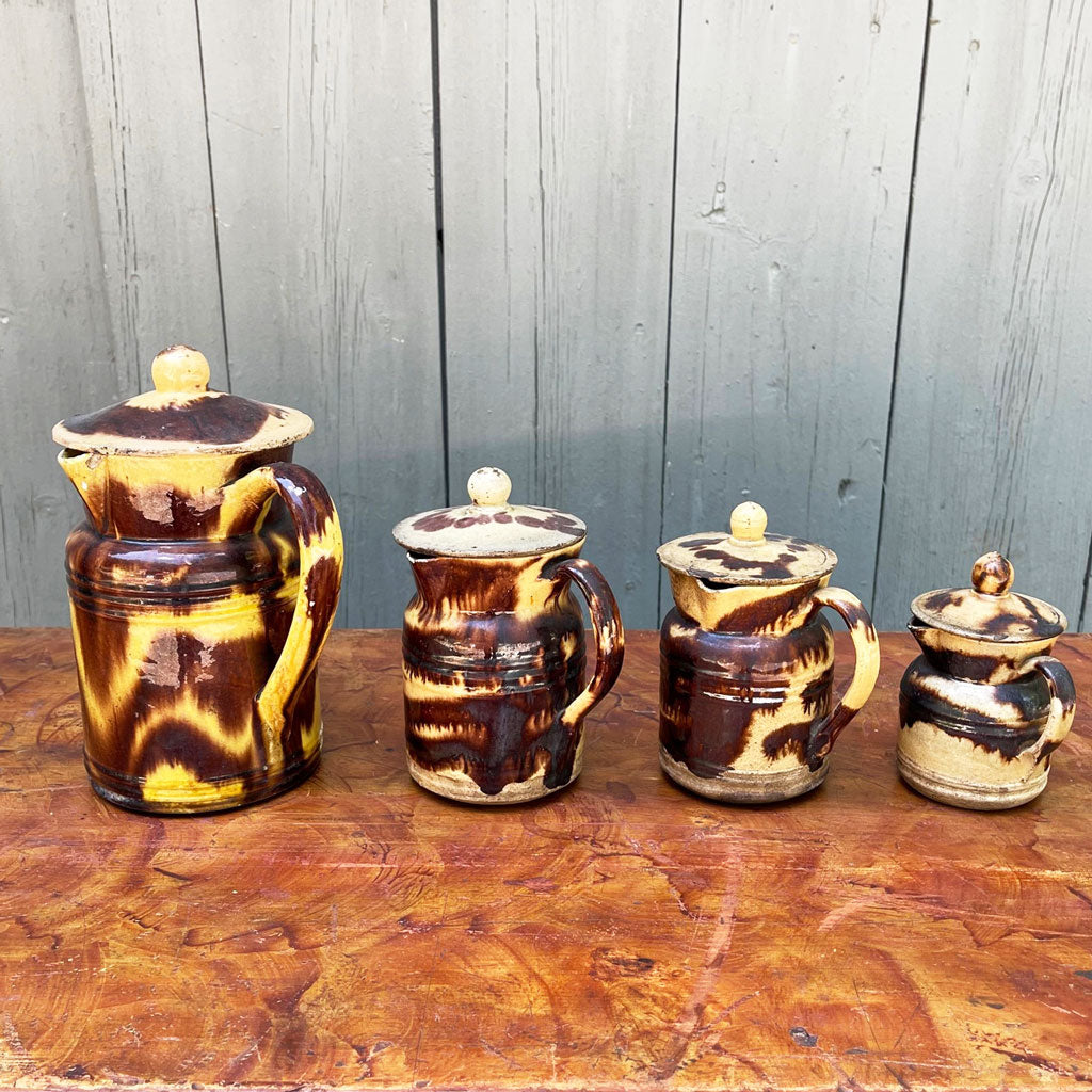 Vintage French Jaspe Pitchers with Lids (Set of 4)