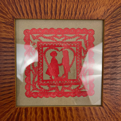 Vintage Cut Paper Valentine in Grain Painted Frame