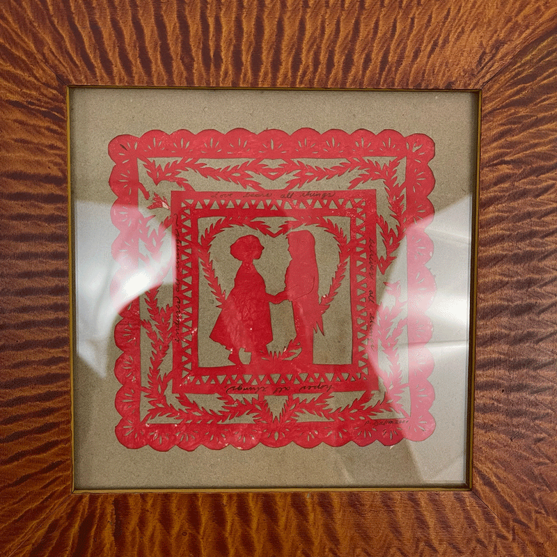 Vintage Cut Paper Valentine in Grain Painted Frame