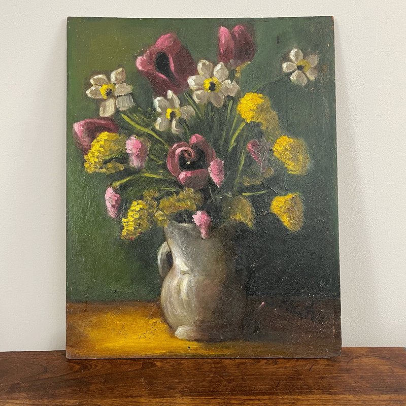 Original Oil on Masonite " Still Life with Flowers" by Estelle Pleeter
