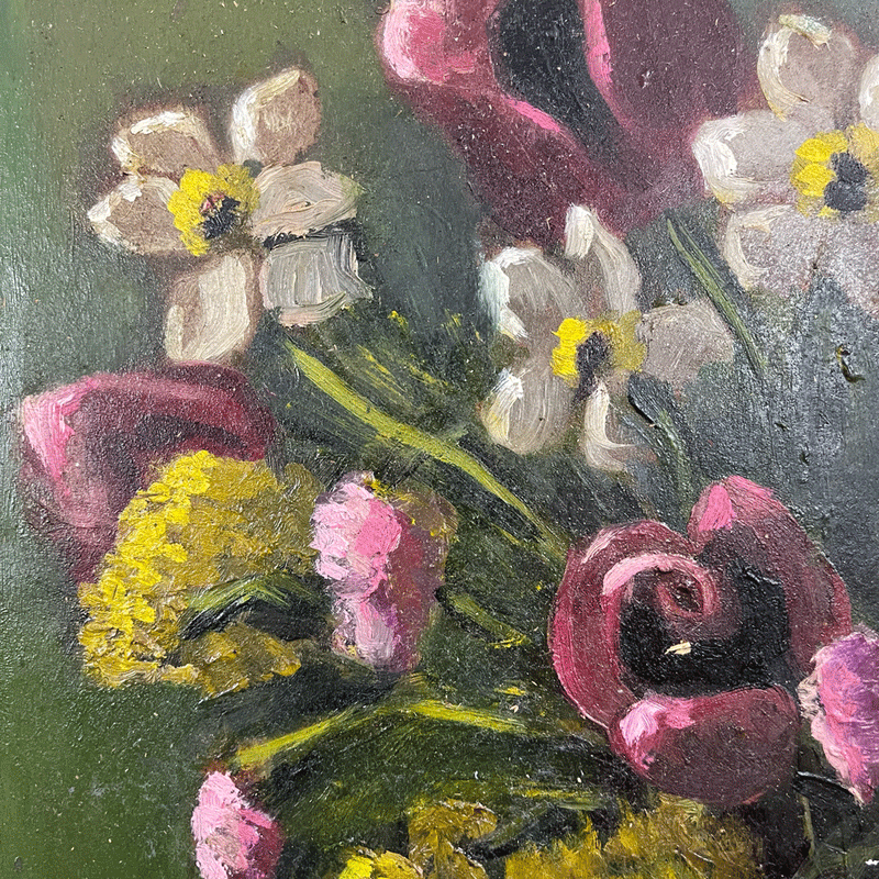 Original Oil on Masonite " Still Life with Flowers" by Estelle Pleeter