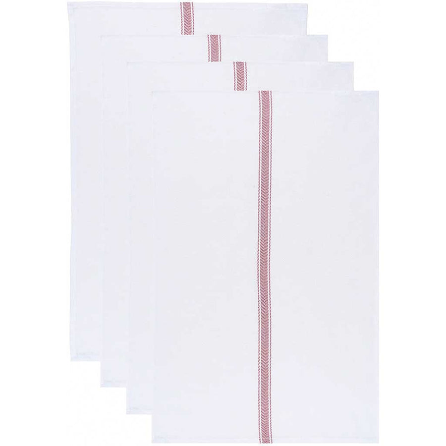 Set of Four Cotton Tea Towels in Poppy Brooklyn Stripe