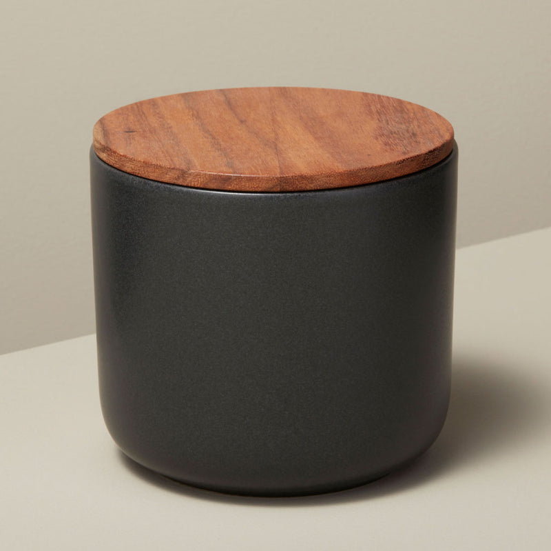 Black Stoneware Containers w/ Acacia Wood Lid