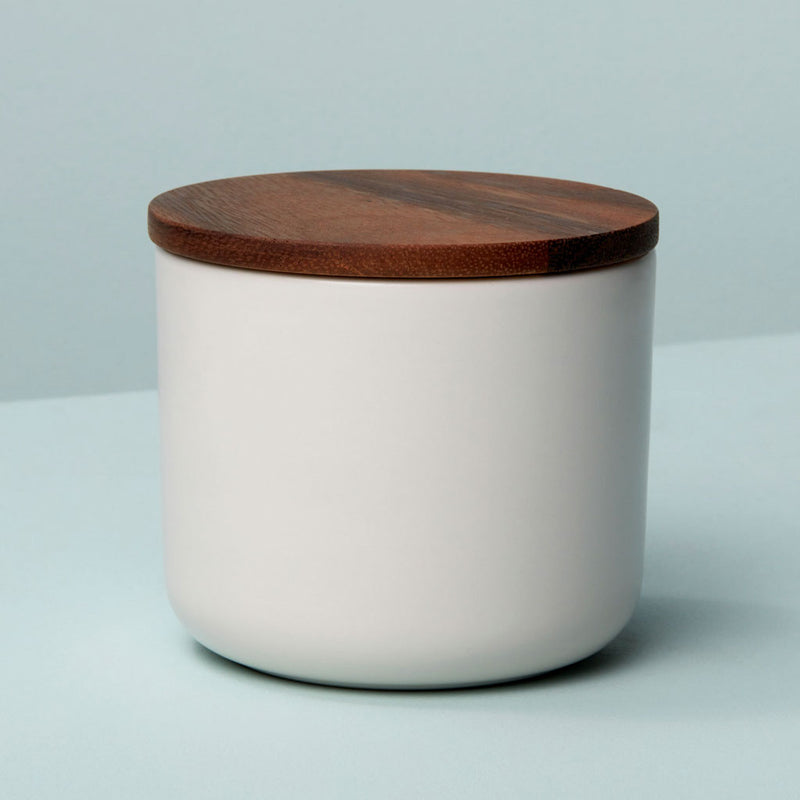 White Stoneware Containers w/ Acacia Wood Lid
