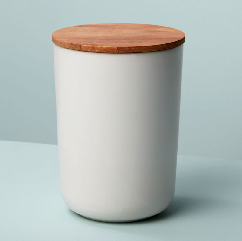 White Stoneware Containers w/ Acacia Wood Lid