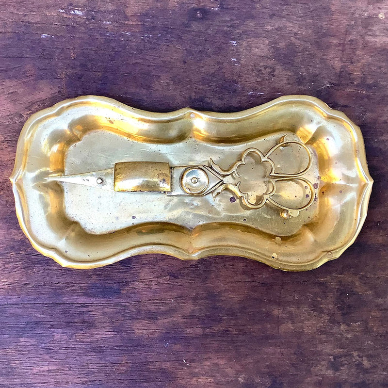 Early Brass Candle Snuffer w/ Tray